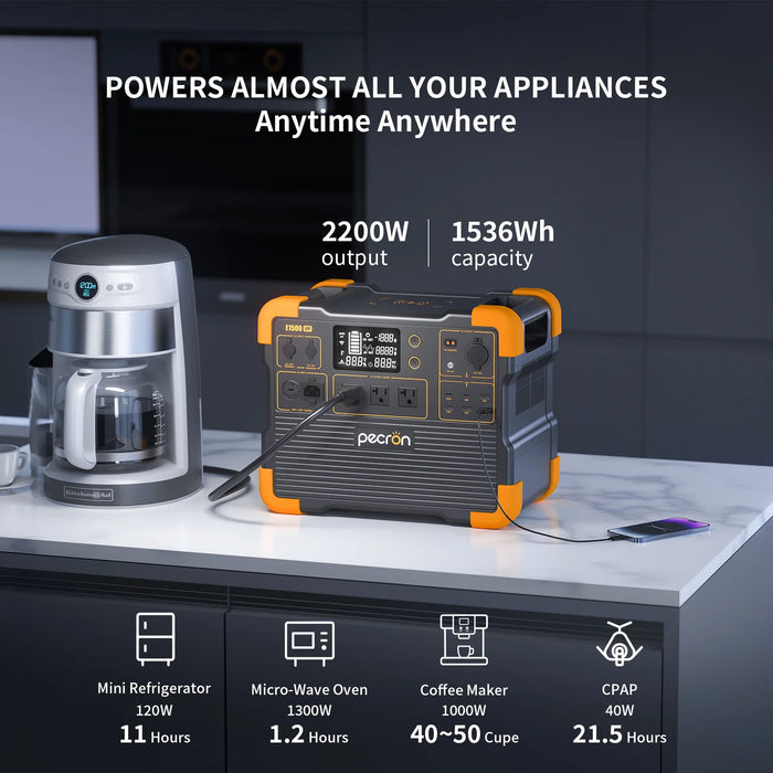 PECRON | E1500LFP Expandable Portable Power Station | 2200W (1536Wh)