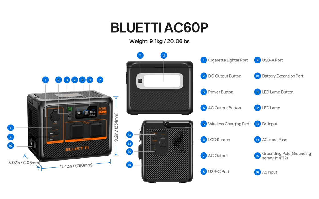 BLUETTI AC60P Portable Power Station | 600W 504Wh