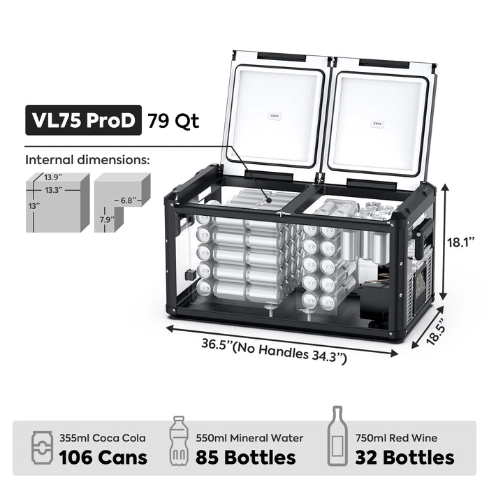 ICECO | 79.2QT VL75ProD 12V Heavy Duty Fridge Freezer